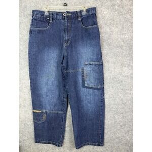 Vintage South Pole Jeans Mens 36 Blue Baggy Wide Leg Y2K Skater Grunge Patches